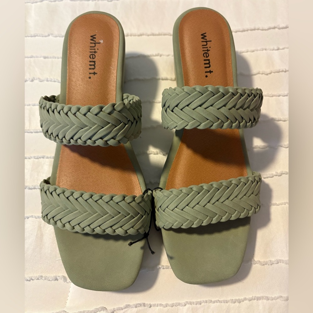 Whitemt. Sage Green Braided Women's Wedge Sandals